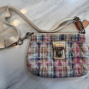 Coach Poppy Madras Swingpack Signature Plaid Crossbody Bag
